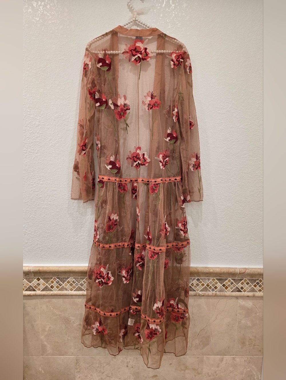 Anthropologie Bl-nk Pink Tulle Kimono Floral Embroidered OS - Picture 7 of 8